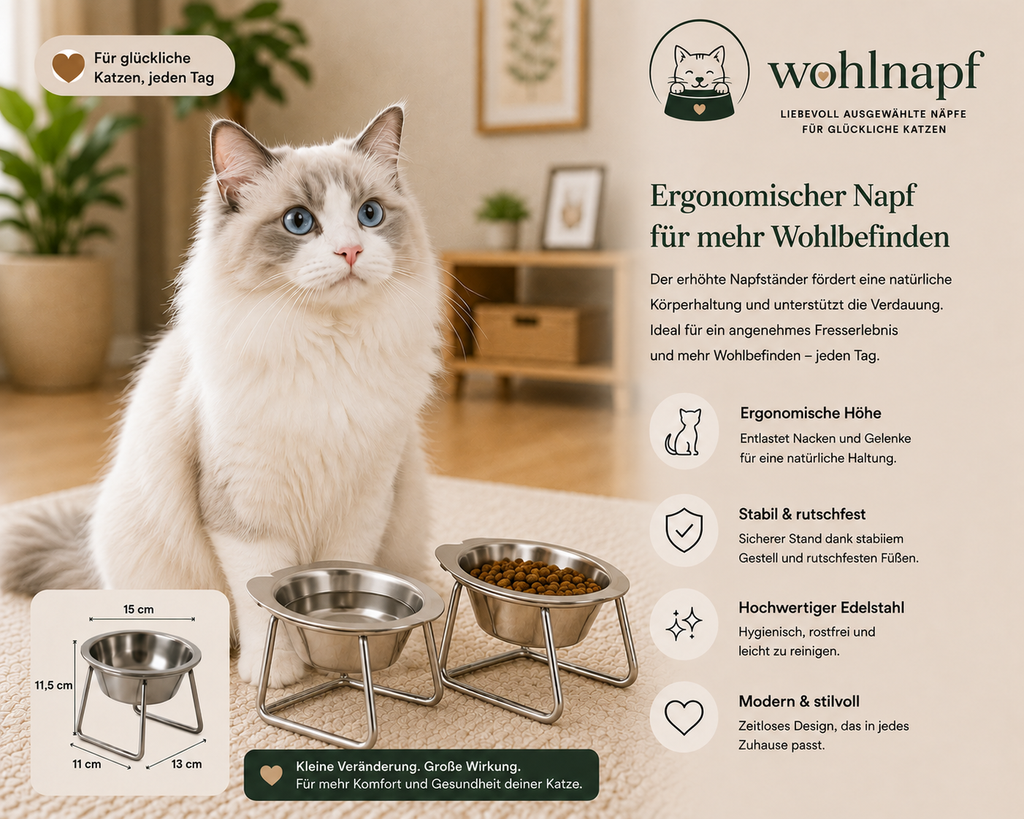 Erhöhter Futternapf aus Edelstahl – für Katzen