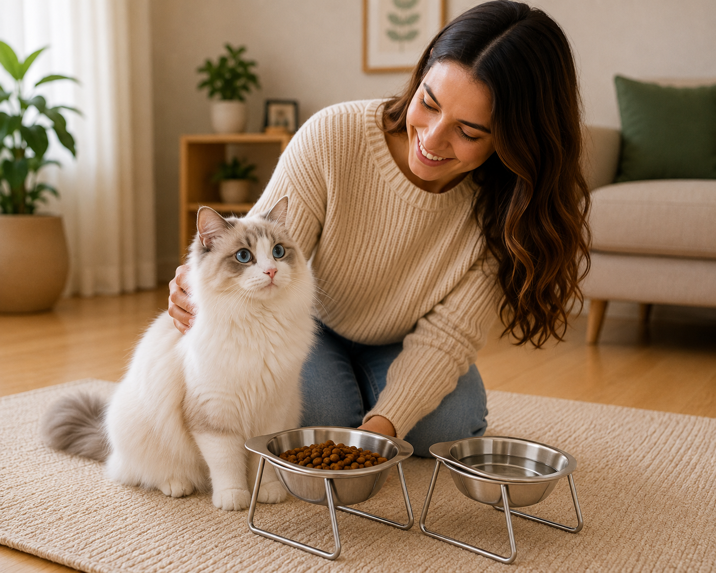 Erhöhter Futternapf aus Edelstahl – für Katzen