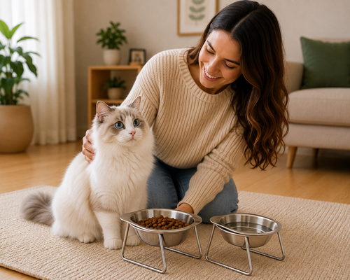 Erhöhter Futternapf aus Edelstahl – für Katzen
