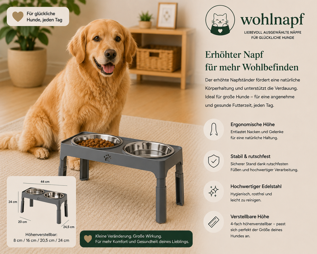 Höhenverstellbarer Doppelnapf für Hunde